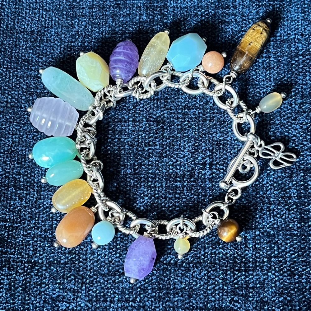 Very Beautiful Multicolor Gemstone & Sterling Silver Bracelet